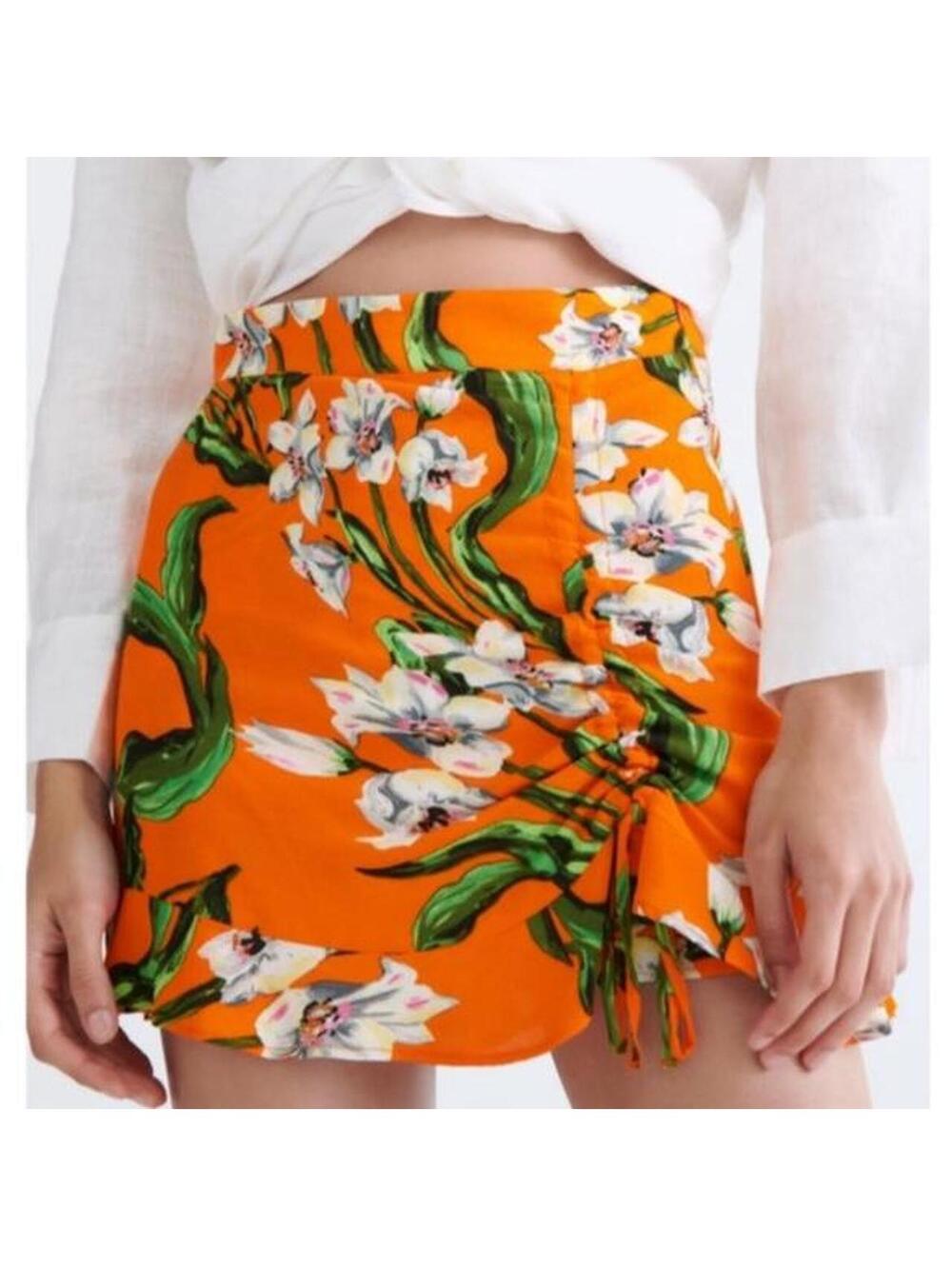 Zara orange floral tropical shorts size S NWOT